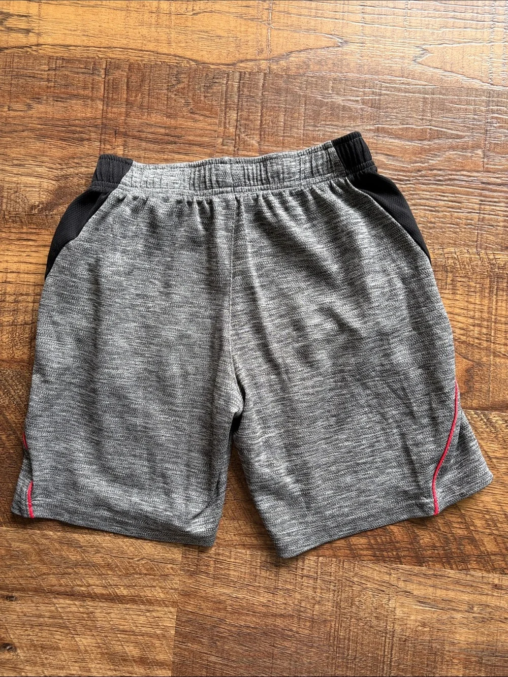 Old Navy Grey Athletic Shorts with Black Panels and Red Trim